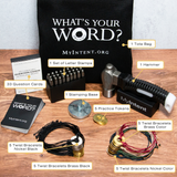 MyIntent Maker Kit 20 Color and Black Twist Bracelets with nickel and brass tokens, hammer, stamps, tote bag, and question cards