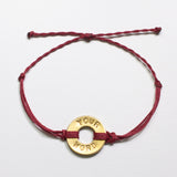 Burgundy Custom Twist Bracelet with Brass Token
