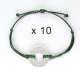 MyIntent Refill Twist Bracelets set of 10 Forest Green String with Silver Token
