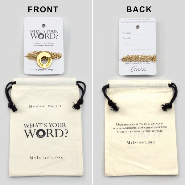 MyIntent Custom Necklaces and Keychains arrives wrapped around a card with Packaging Bag