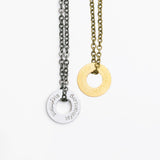 MyIntent Refill Chain Necklaces in Brass and Nickel with MyIntent.org on the back side of the token