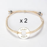 MyIntent Custom Round Bracelet set of 2 Silver Token with Cream String and stainless steel beads
