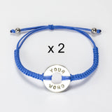 MyIntent Custom Round Bracelet set of 2 Silver Token with Blue String and stainless steel beads