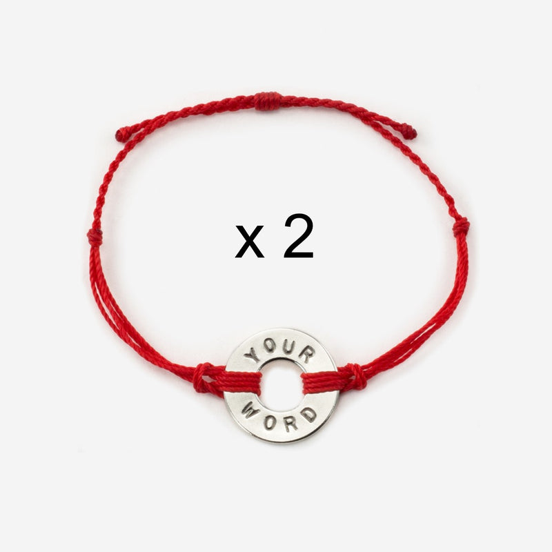 Custom Twist Bracelet Set of 2 Red String with Silver Token