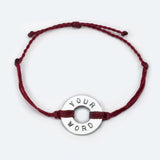 MyIntent Custom Twist Bracelet Burgundy String with Silver Token