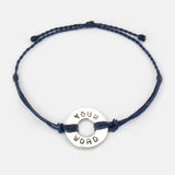 MyIntent Custom Twist Bracelet Indigo Blue String with Silver Token