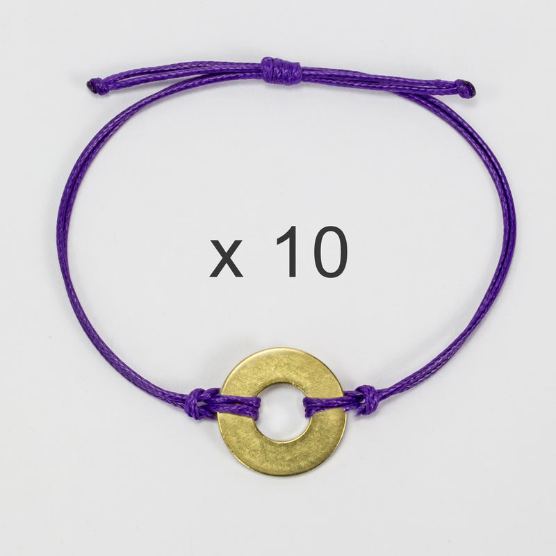 MyIntent Refill Classic Bracelets Purple String set of 10 with Brass tokens