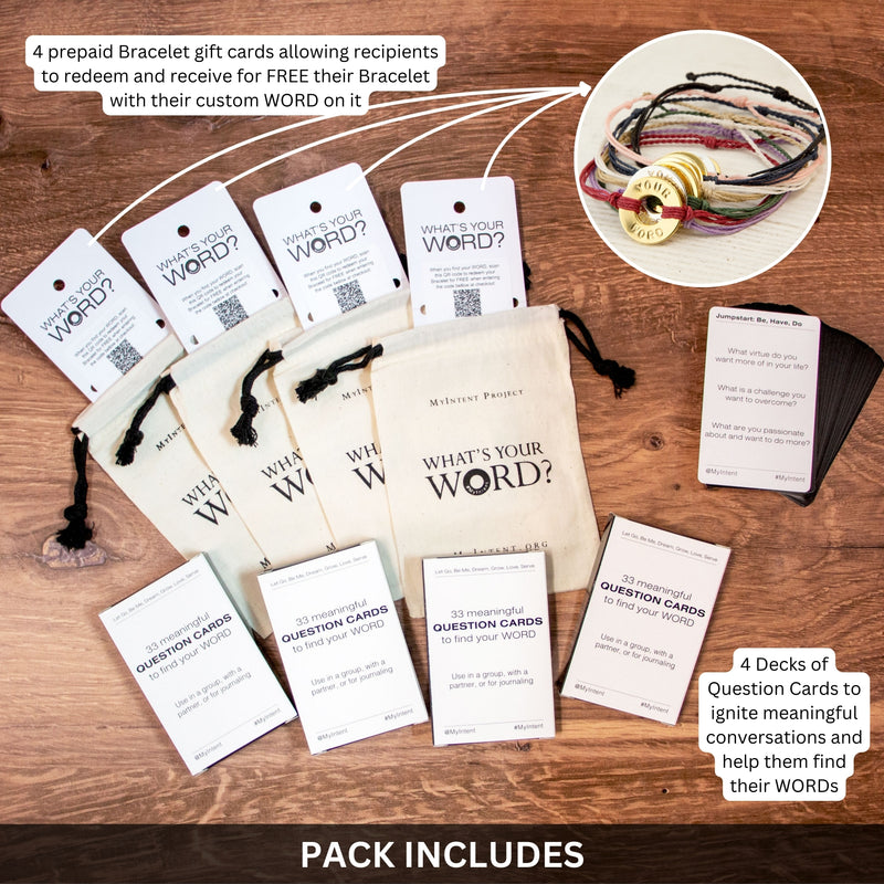 Pack of 4 MyIntent pouches, Question Cards, and inserts