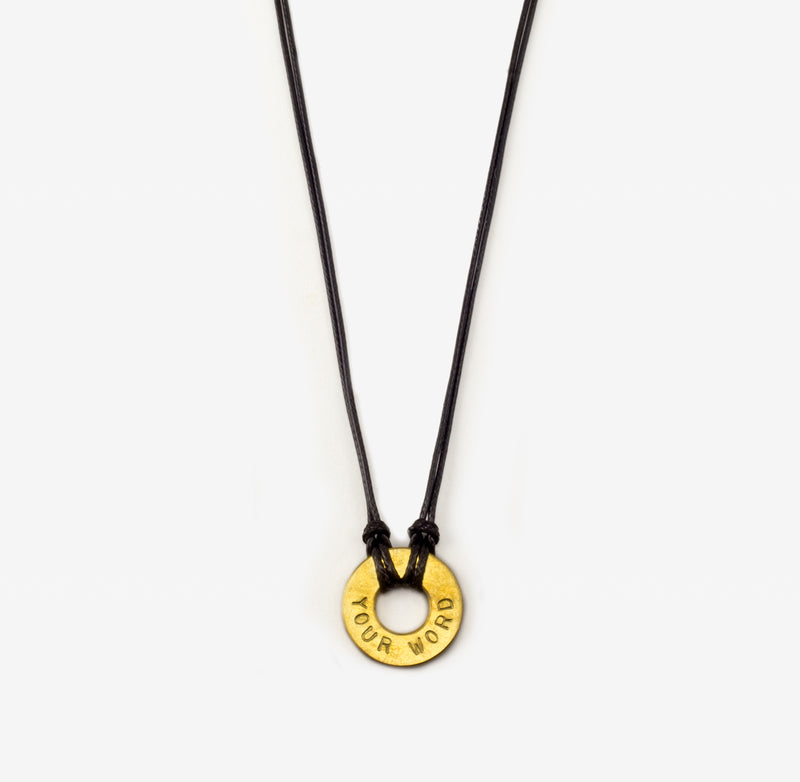 MyIntent Custom Adjustable Black String Necklace with Antique Brass Token 