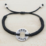 MyIntent Custom Round Bracelet Silver Token with Black String and stainless steel beads