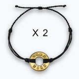 Custom Twist Bracelet Set of 2 Black String with Brass Token