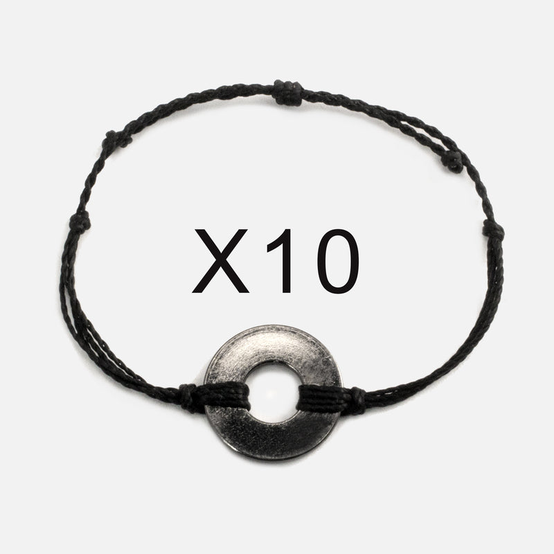 MyIntent Refill Twist Bracelets set of 10 Black String with Black Nickel Tokens