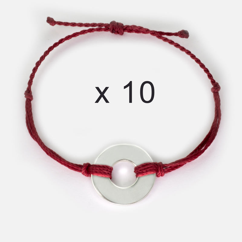 MyIntent Refill Twist Bracelets set of 10 Burgundy String with Silver Token