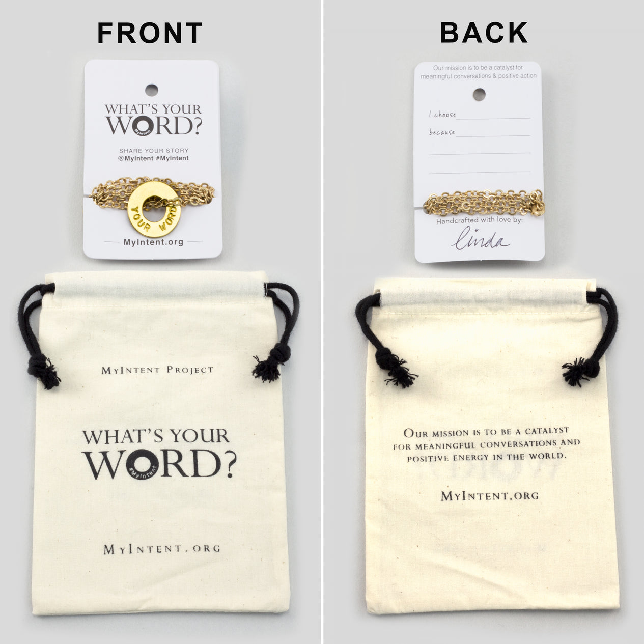 MyIntent Custom Chain Necklace arrives wrapped around a card with Packaging Bag