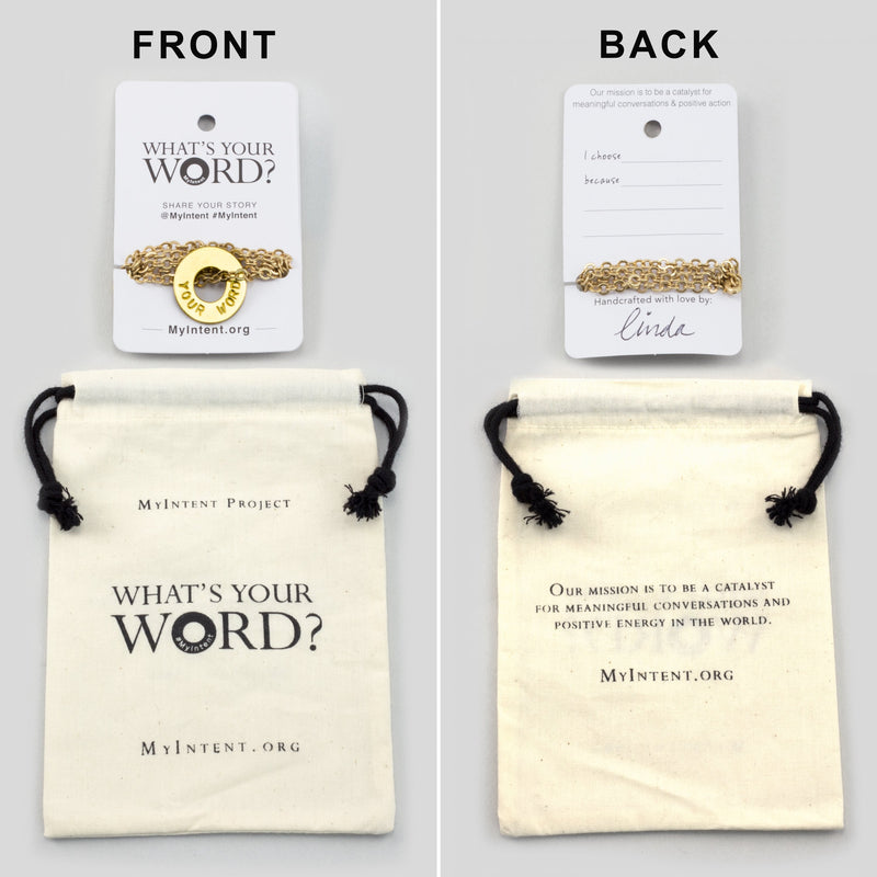 MyIntent Custom Necklaces and Keychains arrives wrapped around a card with Packaging Bag