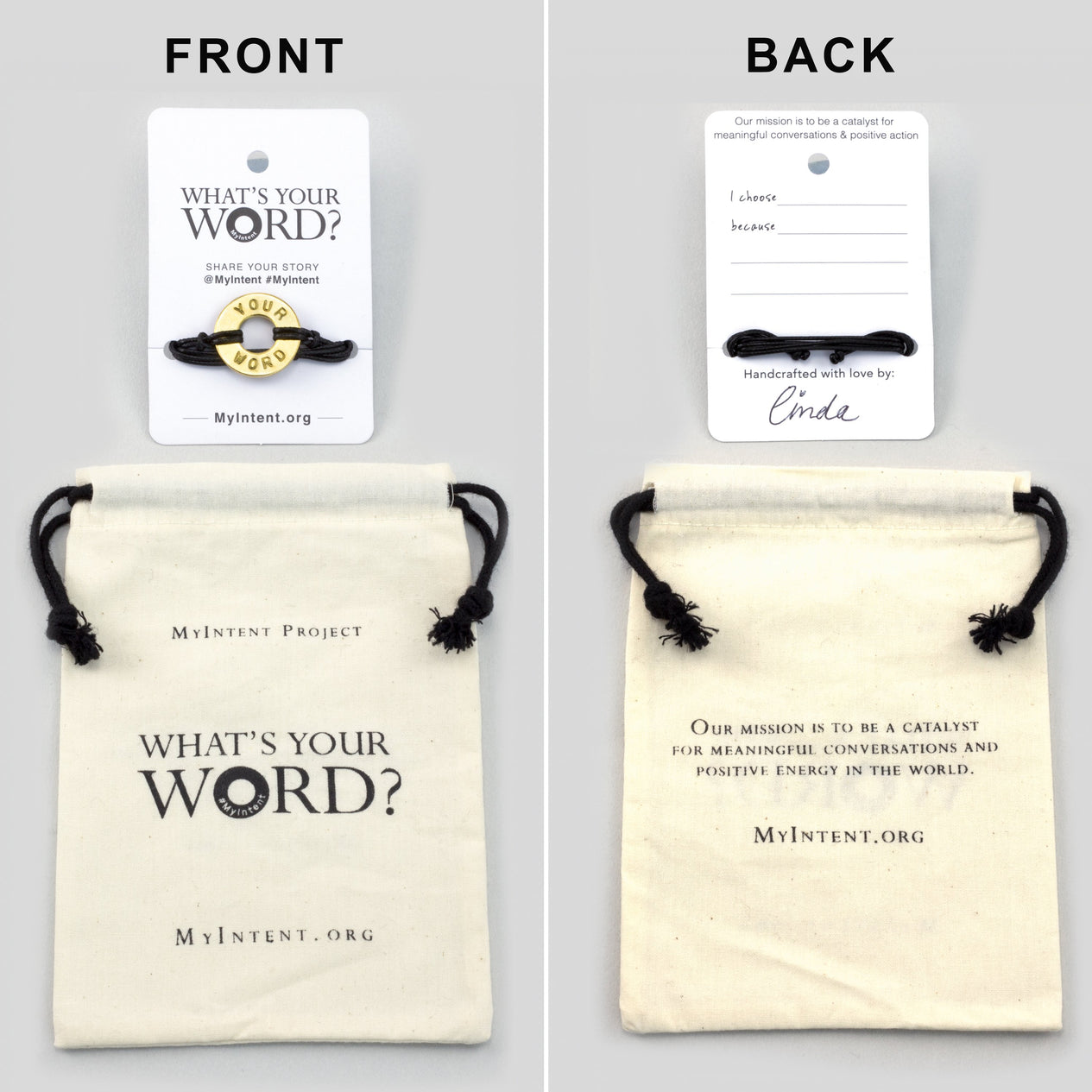 MyIntent Custom Twist Bracelet arrives wrapped around a card with Packaging Bag