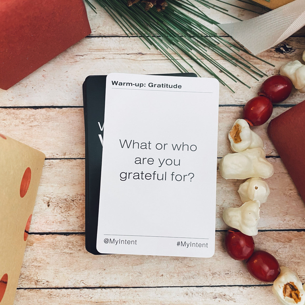 a MyIntent Question Card reading, What or who are you grateful for?"