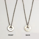 MyIntent Custom Chain Necklace shows YOUR WORD on front and #MyIntent MyIntent.org on back of token