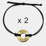 Custom Classic Bracelet Set of 2 Black String with Brass Token