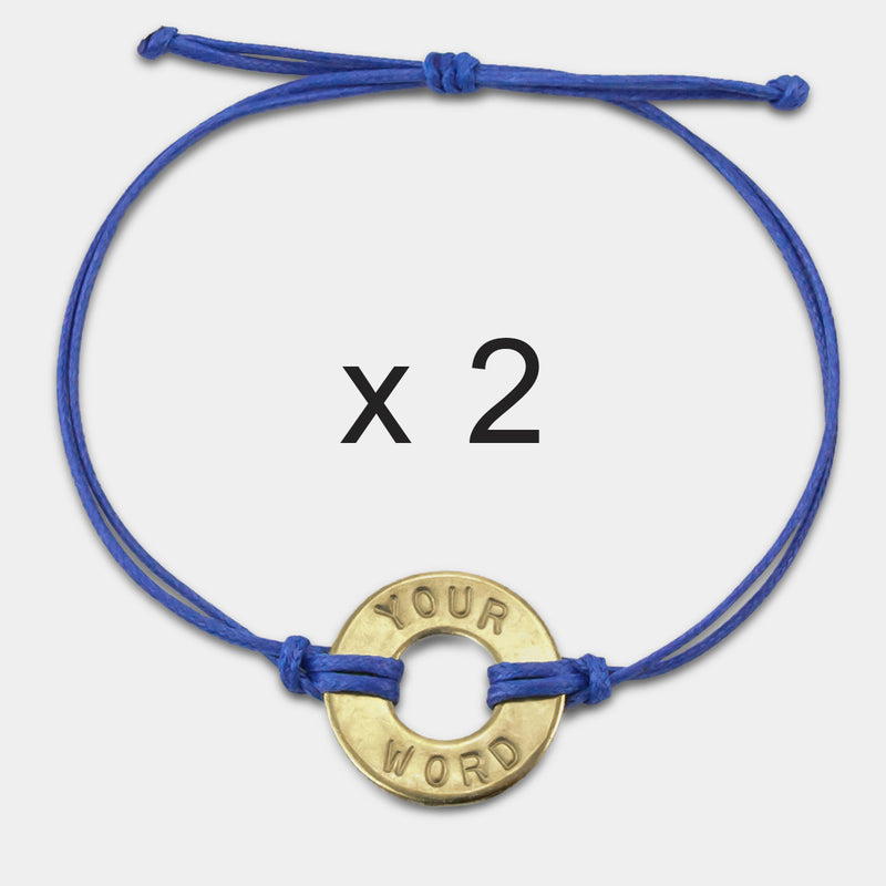 Custom Classic Bracelet Set of 2 Blue String with Brass Token