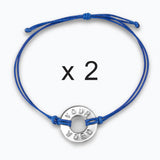 Custom Classic Bracelet Set of 2 Blue String with Nickel Token