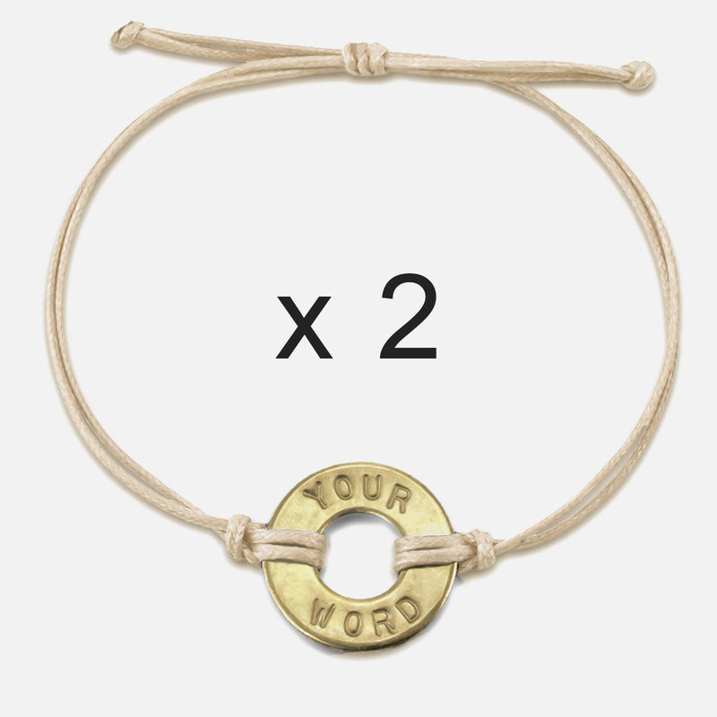 Custom Classic Bracelet Set of 2 Cream String with Brass Token