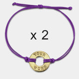 Custom Classic Bracelet Set of 2 Purple String with Brass Token