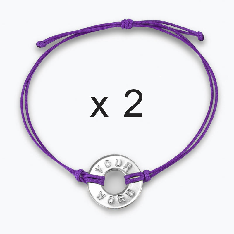 Custom Classic Bracelet Set of 2 Purple String with Nickel Token