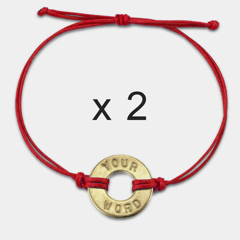 Custom Classic Bracelet Set of 2 Red String with Brass Token