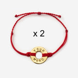 Custom Twist Bracelet Set of 2 Red String with Gold Token