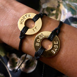MyIntent Custom Twist Bracelets set of 2 Black String Gold Token with words WORTH IT & BOSS BABE