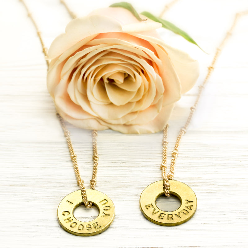 Matching MyIntent Custom Bead Necklace set of 2 Brass color with words I CHOOSE YOU & EVERYDAY