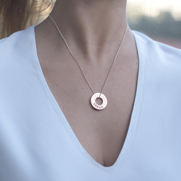 MyIntent Custom Dainty Necklace Rose Gold Plated Color with word DREAM