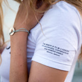 All of the MyIntent t-shirts have our company's mission statement on the left side sleeve 