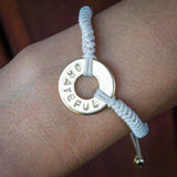 MyIntent Custom Round Bracelet Silver Token Cream color String with word GRATEFUL