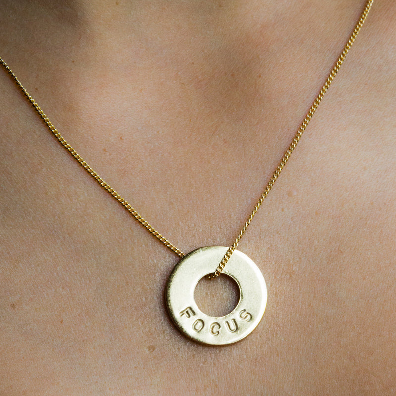 MyIntent Custom Dainty Necklace Gold Plated Color with the word FOCUS