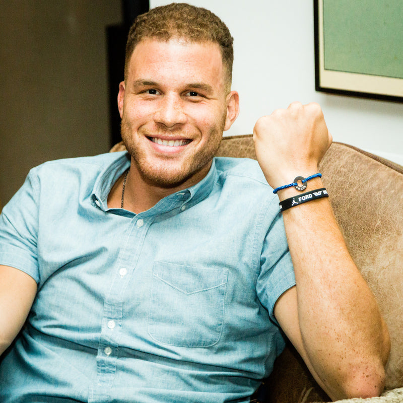 NBA player Blake Griffin wearing his MyIntent Custom Round Bracelet with Blue String