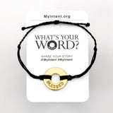 MyIntent Popular Word Twist Bracelet Black String Gold Token with the word BLESSED