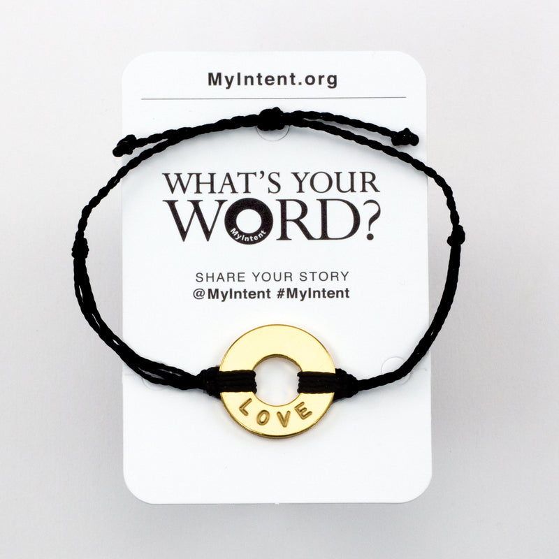 MyIntent Popular Word Twist Bracelet Black String Gold Token with the word LOVE
