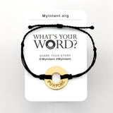 MyIntent Popular Word Twist Bracelet Black String Gold Token with the word PURPOSE