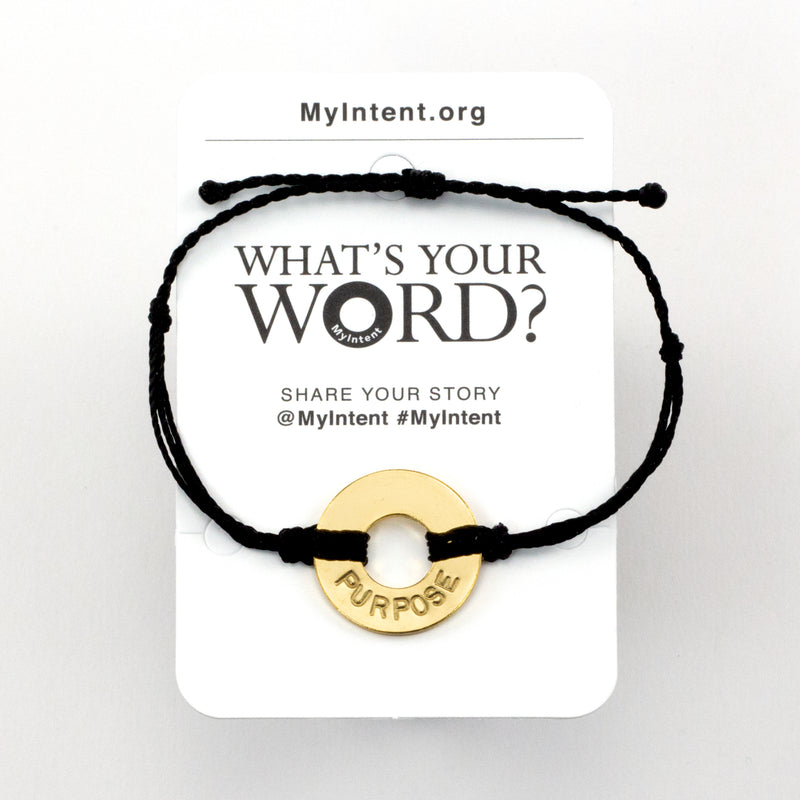 MyIntent Popular Word Twist Bracelet Black String Gold Token with the word PURPOSE
