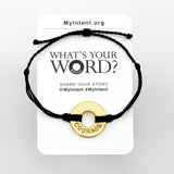 MyIntent Popular Word Twist Bracelet Black String Gold Token with the word COURAGE