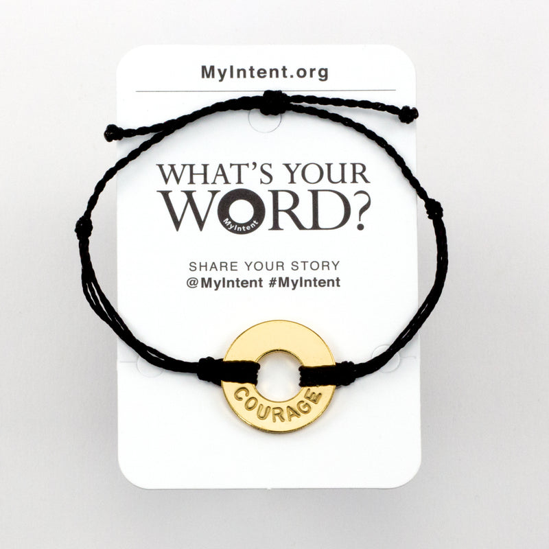 MyIntent Popular Word Twist Bracelet Black String Gold Token with the word COURAGE