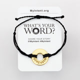 MyIntent Popular Word Twist Bracelet Black String Gold Token with the word STRENGTH