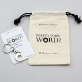 MyIntent Custom Clasp Keychain arrives wrapped on a card with Packaging Bag