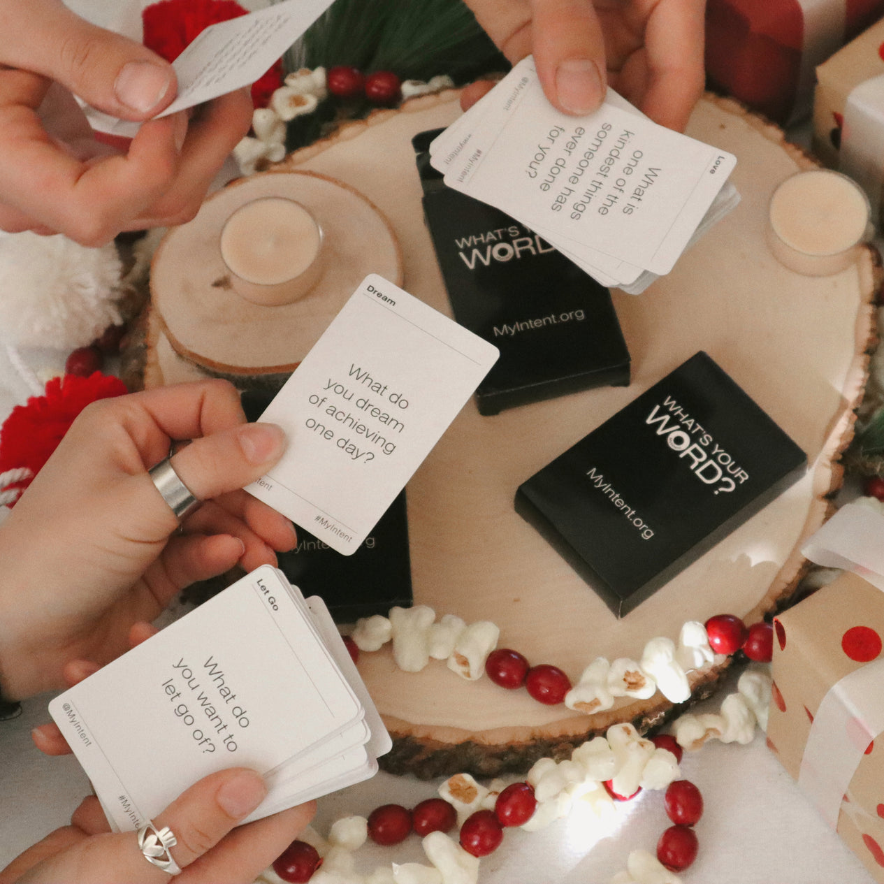 A couple reading their MyIntent Question Cards