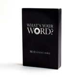 The front side of the MyIntent Question Cards box with the logo: "What's Your Word" and MyIntent.org