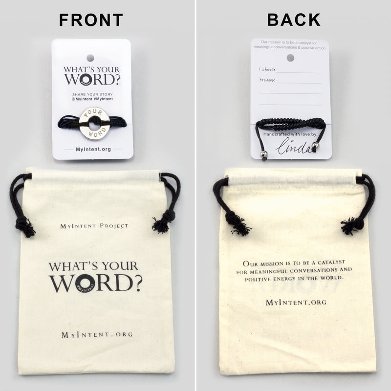MyIntent Custom Round Bracelet arrives wrapped around a card with Packaging Bag