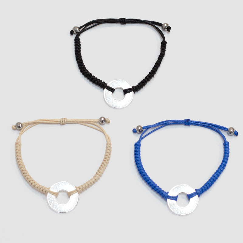 MyIntent Refill Round Bracelets in Black, Blue, and Cream with Silver Tokens