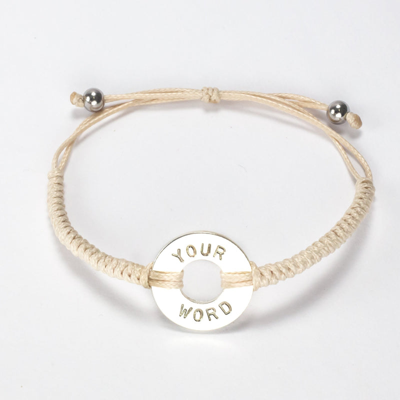 MyIntent Custom Round Bracelet Cream color String Silver Token with stainless steel beads